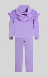 2 PC Little Girls Velour Lili Pullover Hoodie w Ruffle Detail + Little Girls Velour Flare