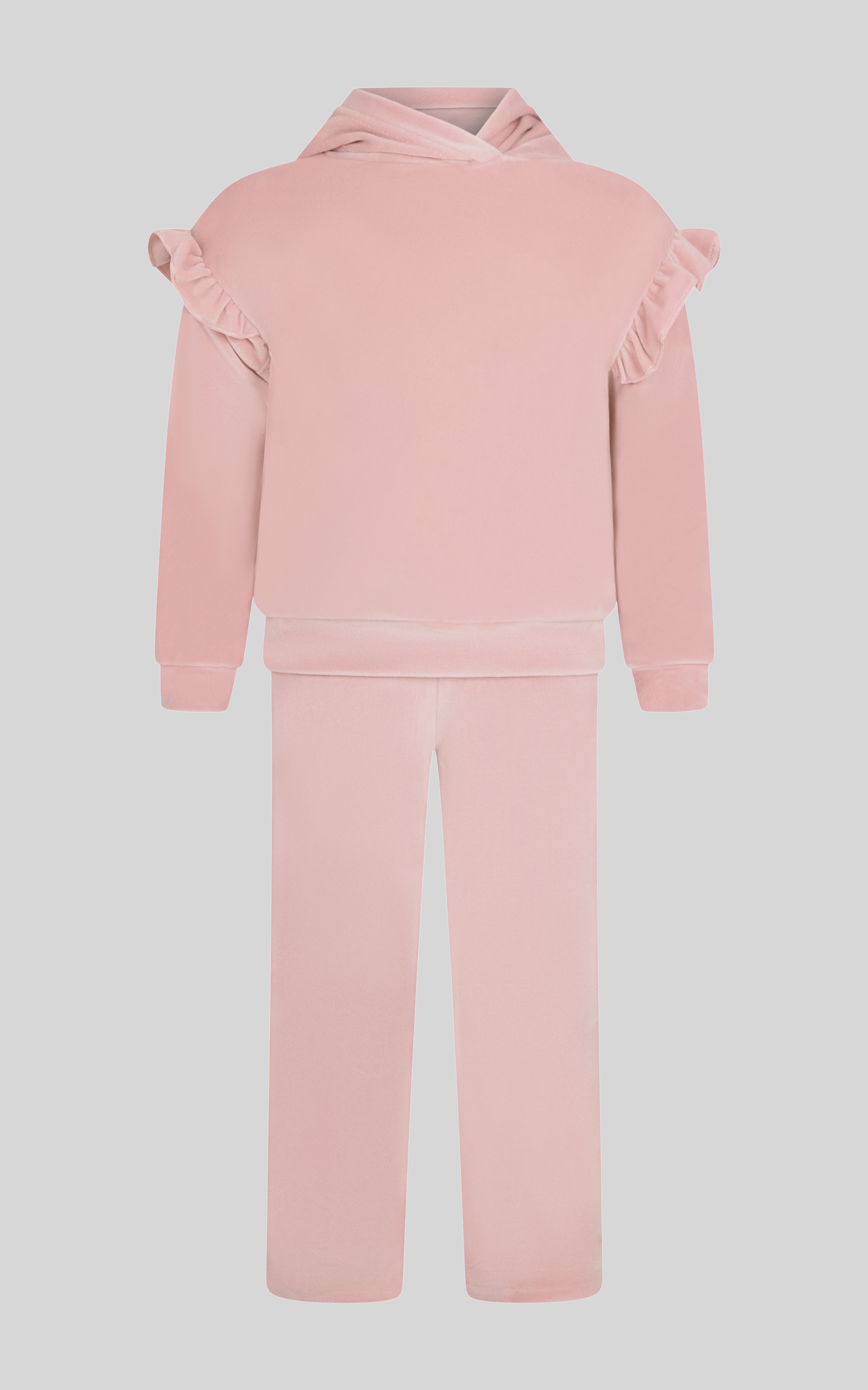 2 PC Little Girls Velour Lili Pullover Hoodie w Ruffle Detail + Little Girls Velour Flare
