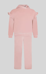 2 PC Little Girls Velour Lili Pullover Hoodie w Ruffle Detail + Little Girls Velour Flare