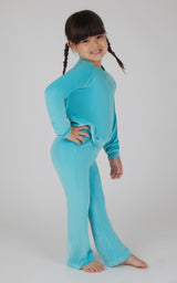 Little Girls 2 PC Ribbed Velour Top and Flare Leg Pant