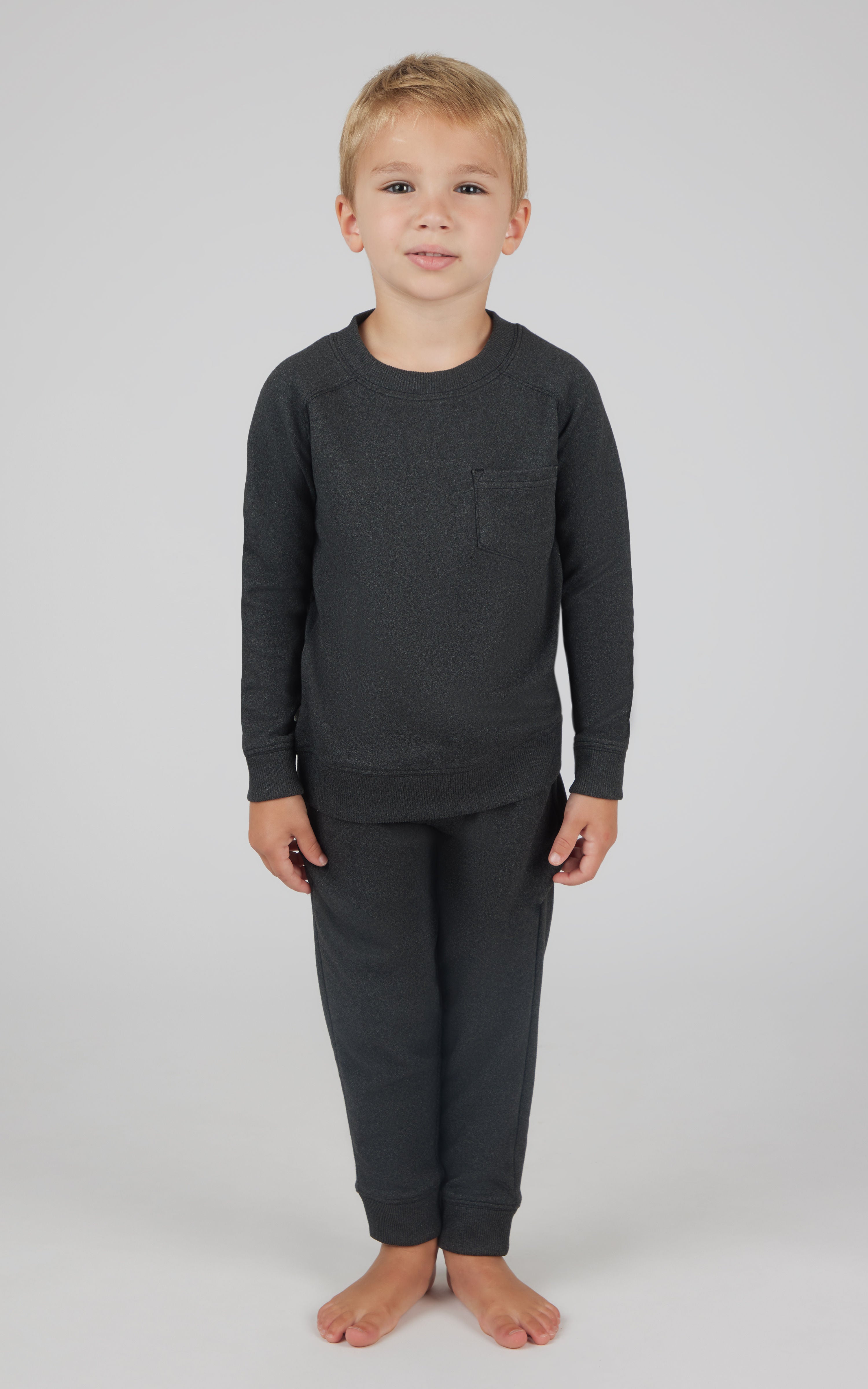 Toddler Boys Ultra Melange Fleece Jaxton Crew Sweatshirt w/ Front Chest Pocket + Jogger w/ Fully Lined Pocket Set - 90 Degree by Reflex