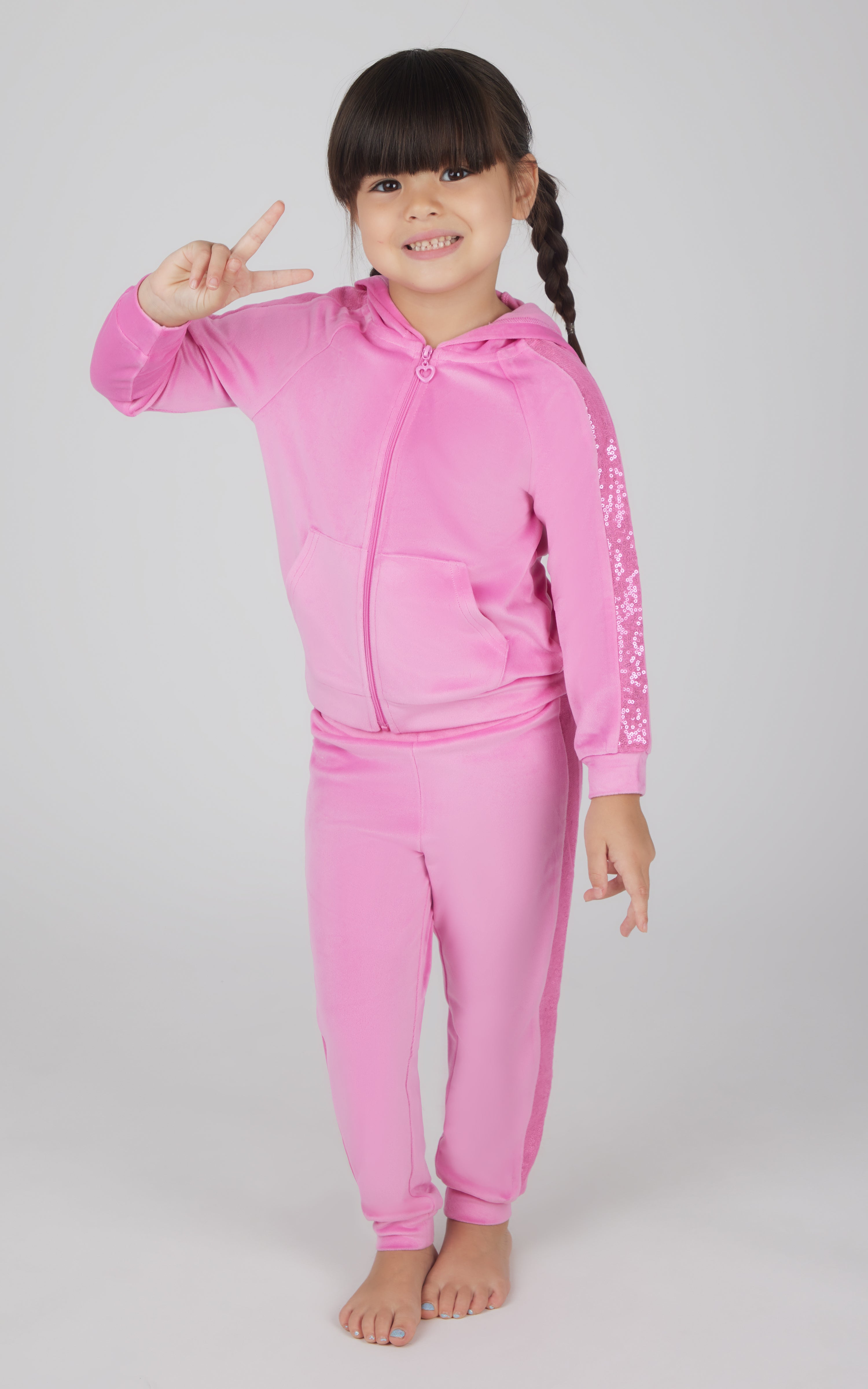 Toddler Girls 2 PC Velour Hoodie Jacket and Jogger - 90 Degree by Reflex