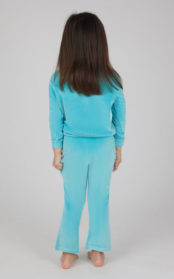 Toddler 3 Pc Ribbed Velour Crew Neck Top + Flared Leg Pant +Twist Front Headband Set
