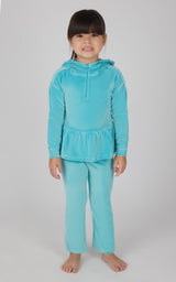 Toddler Girls Velour Tiara Peplum Half Zip Hoodie Jacket + Toddler Girls Velour Flare Pant + Scrunchie Set - 90 Degree by Reflex