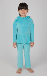 Toddler Girls Velour Hoodie Jacket & Flare Pant & Scrunchie Set