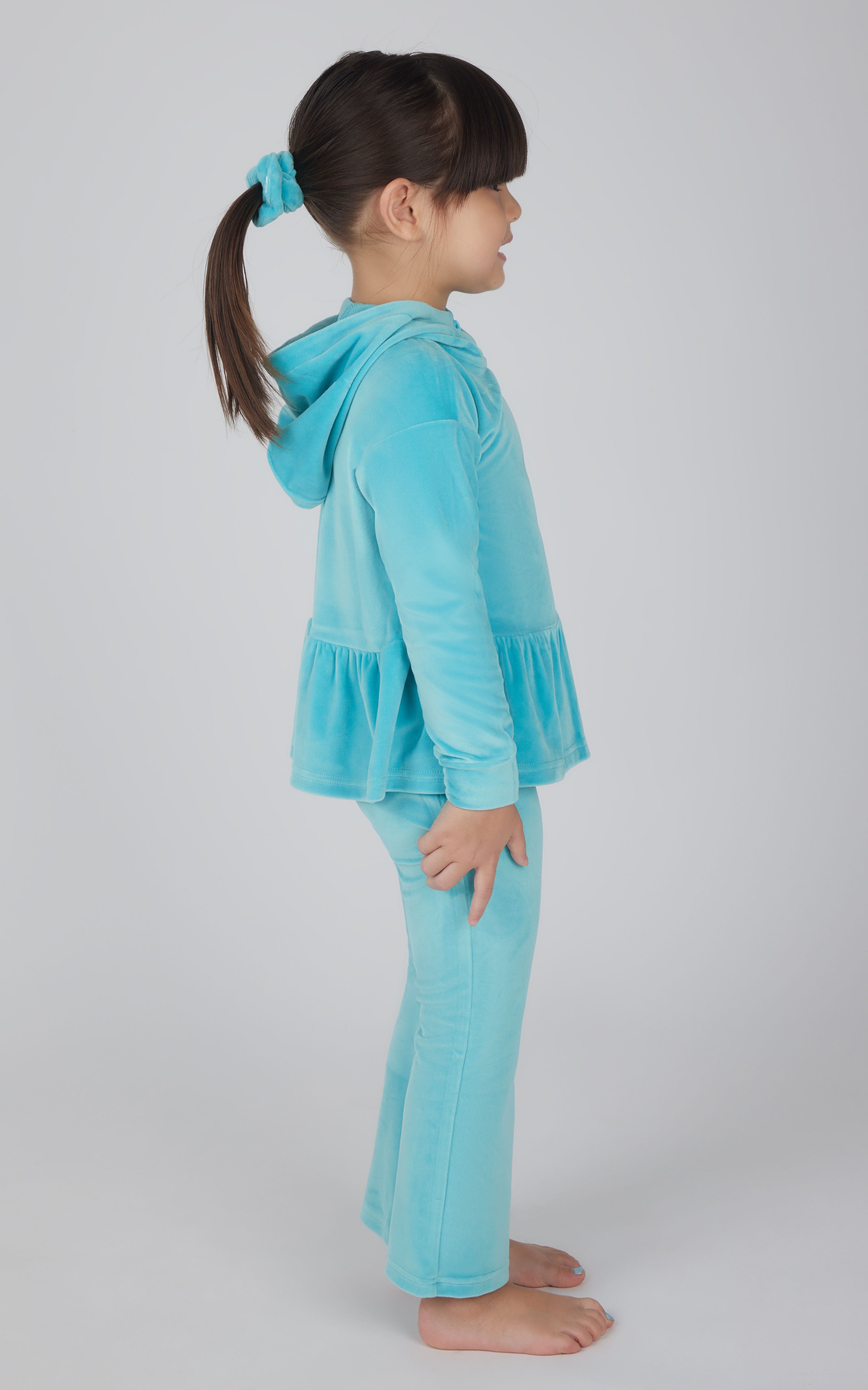 Toddler Girls Velour Tiara Peplum Half Zip Hoodie Jacket + Toddler Girls Velour Flare Pant + Scrunchie Set - 90 Degree by Reflex