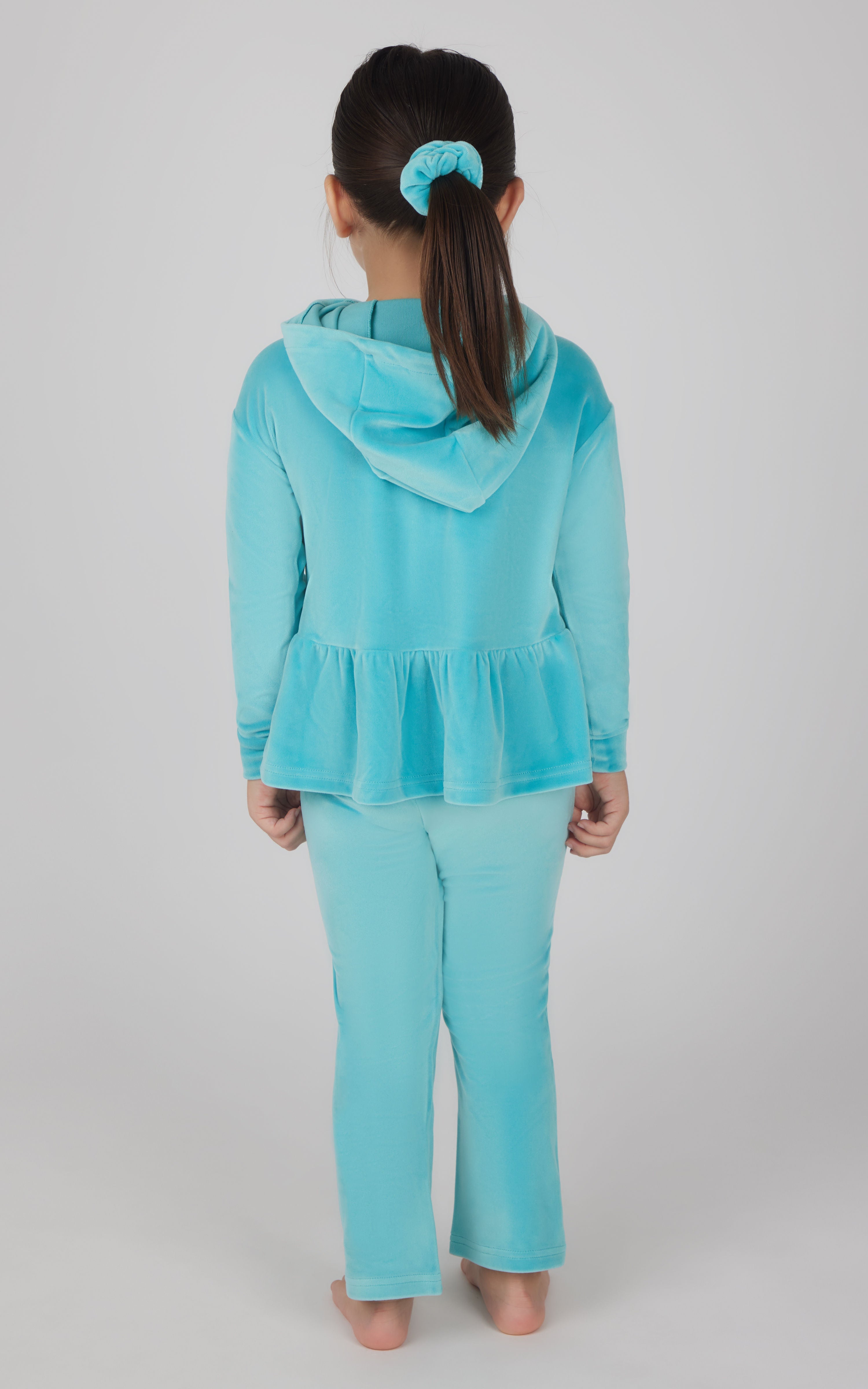 Toddler Girls Velour Hoodie Jacket & Flare Pant & Scrunchie Set - 90 Degree by Reflex