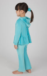 Toddler Girls Velour Hoodie Jacket & Flare Pant & Scrunchie Set