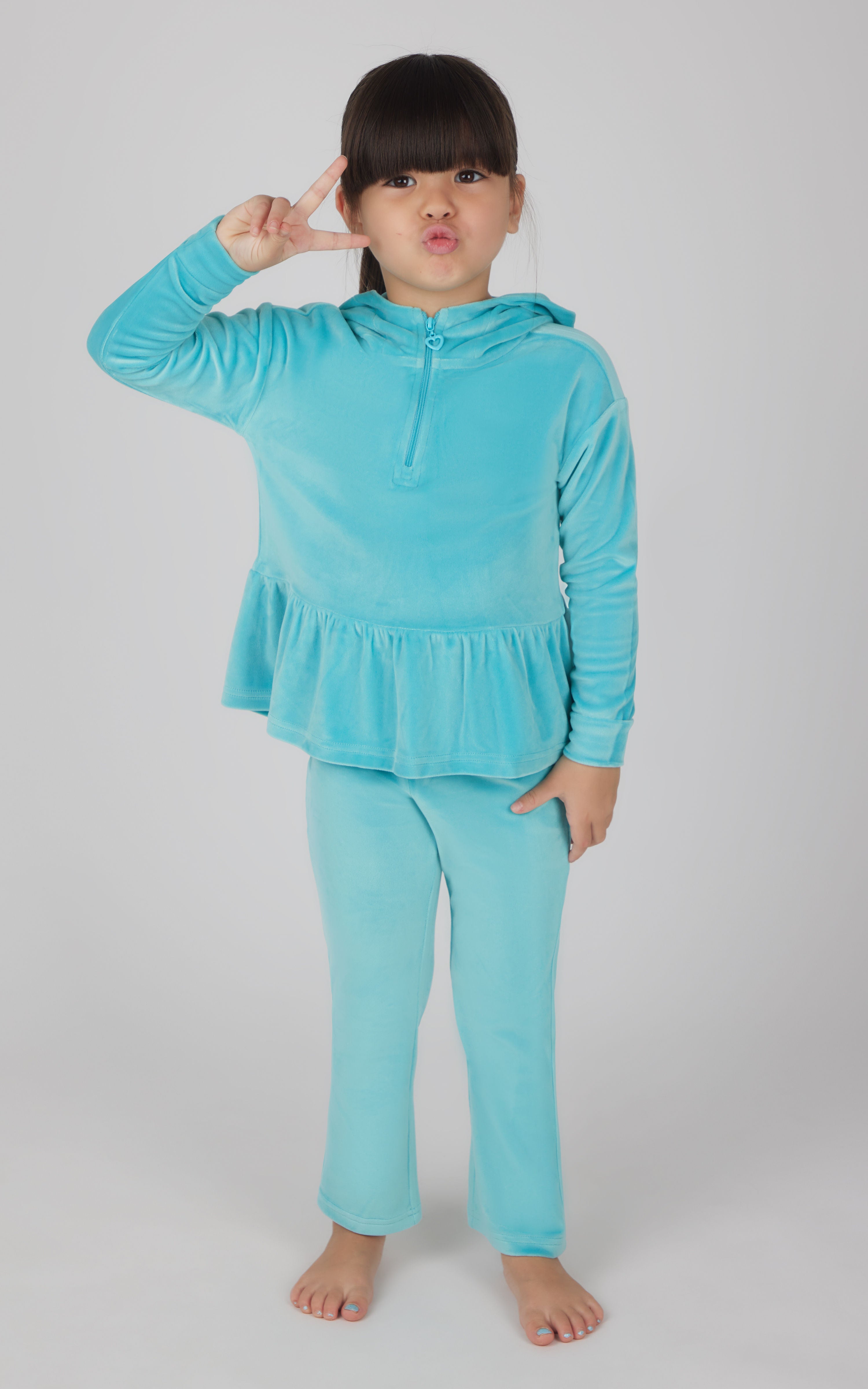 Toddler Girls Velour Hoodie Jacket & Flare Pant & Scrunchie Set - 90 Degree by Reflex