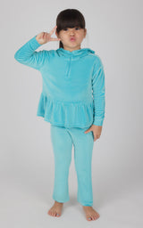 Toddler Girls Velour Hoodie Jacket & Flare Pant & Scrunchie Set