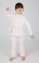 Toddler Girls Velour Tiara Peplum Half Zip Hoodie Jacket + Toddler Girls Velour Flare Pant + Scrunchie Set - 90 Degree by Reflex