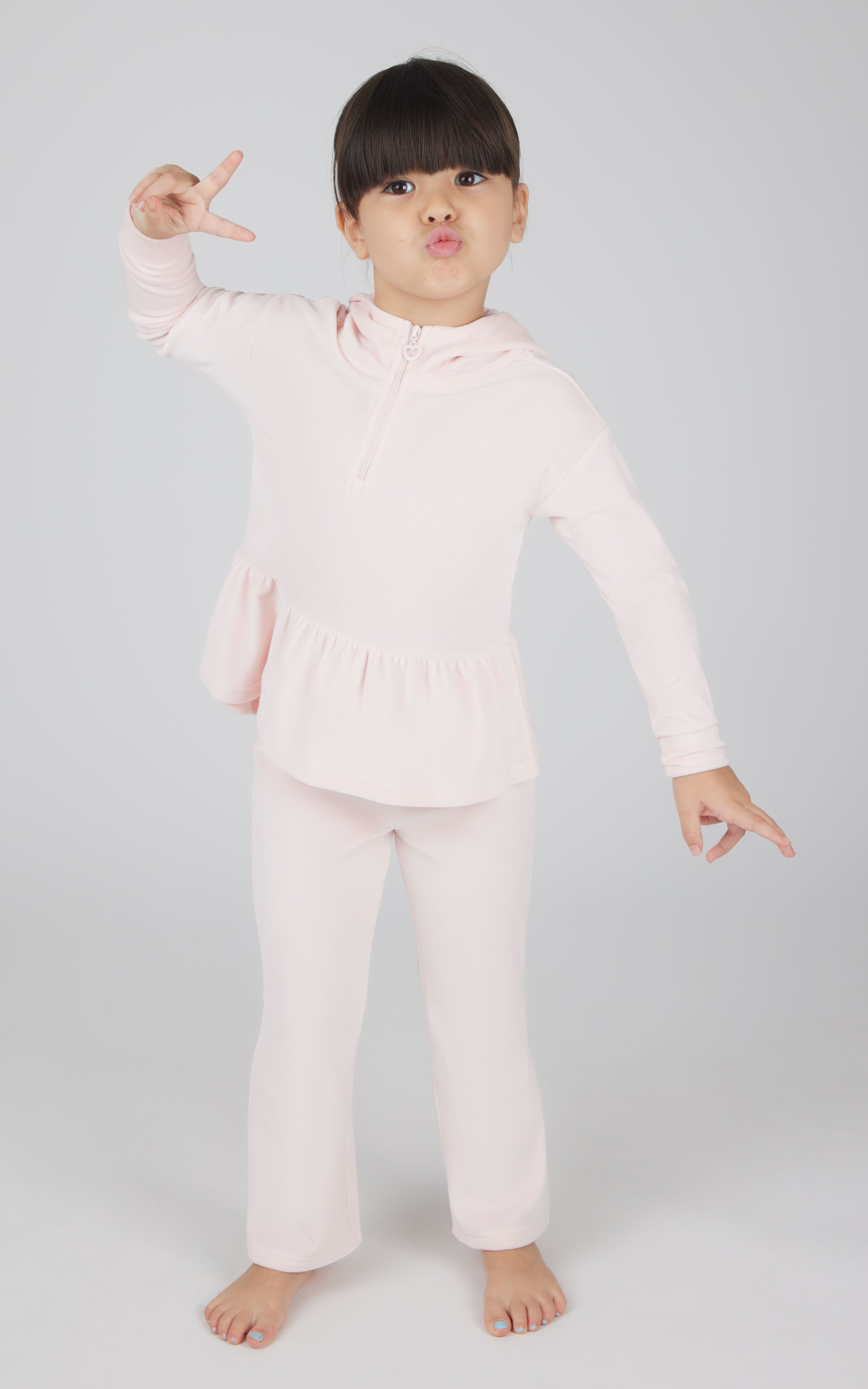 Toddler Girls Velour Hoodie Jacket & Flare Pant & Scrunchie Set - 90 Degree by Reflex
