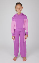 Girls 2 PC Terry Brushed Color Block Sweatshirt and Wide Leg Sweatpant - 90 Degree by Reflex