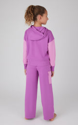 Girls 2 PC Terry Brushed Color Block Sweatshirt and Wide Leg Sweatpant - 90 Degree by Reflex