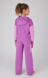 Girls 2 PC Terry Brushed Color Block Sweatshirt and Wide Leg Sweatpant