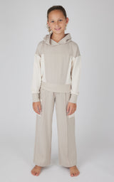 Girls 2 PC Terry Brushed Color Block Sweatshirt and Wide Leg Sweatpant