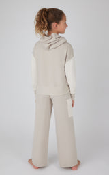 Girls 2 PC Terry Brushed Color Block Sweatshirt and Wide Leg Sweatpant