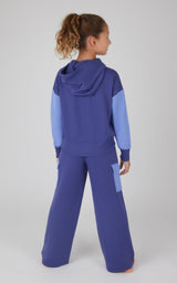 Girls 2 PC Terry Brushed Color Block Sweatshirt and Wide Leg Sweatpant