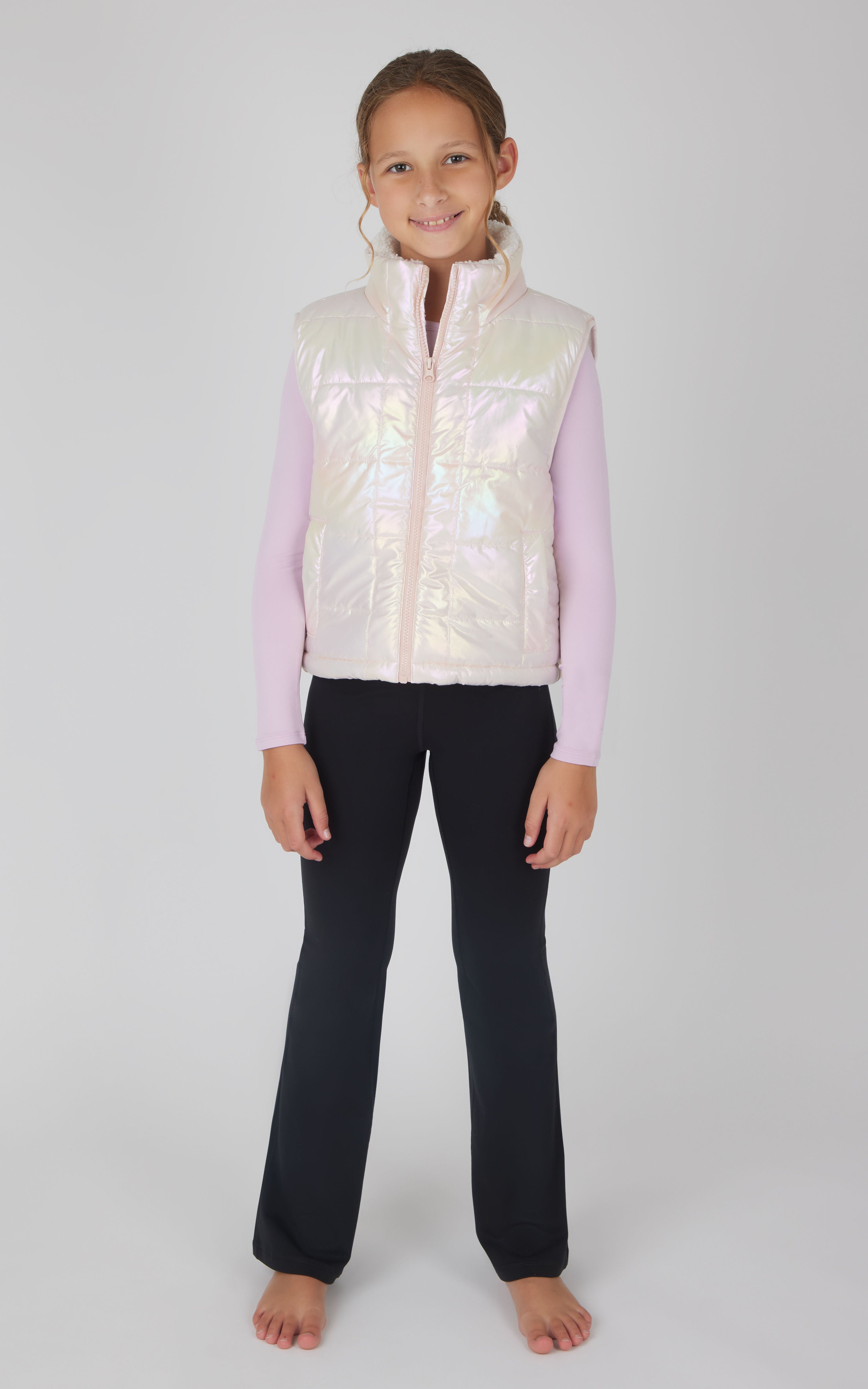 Girls Quilted Vest & Super Soft Top & Flare Legging Set - 90 Degree by Reflex