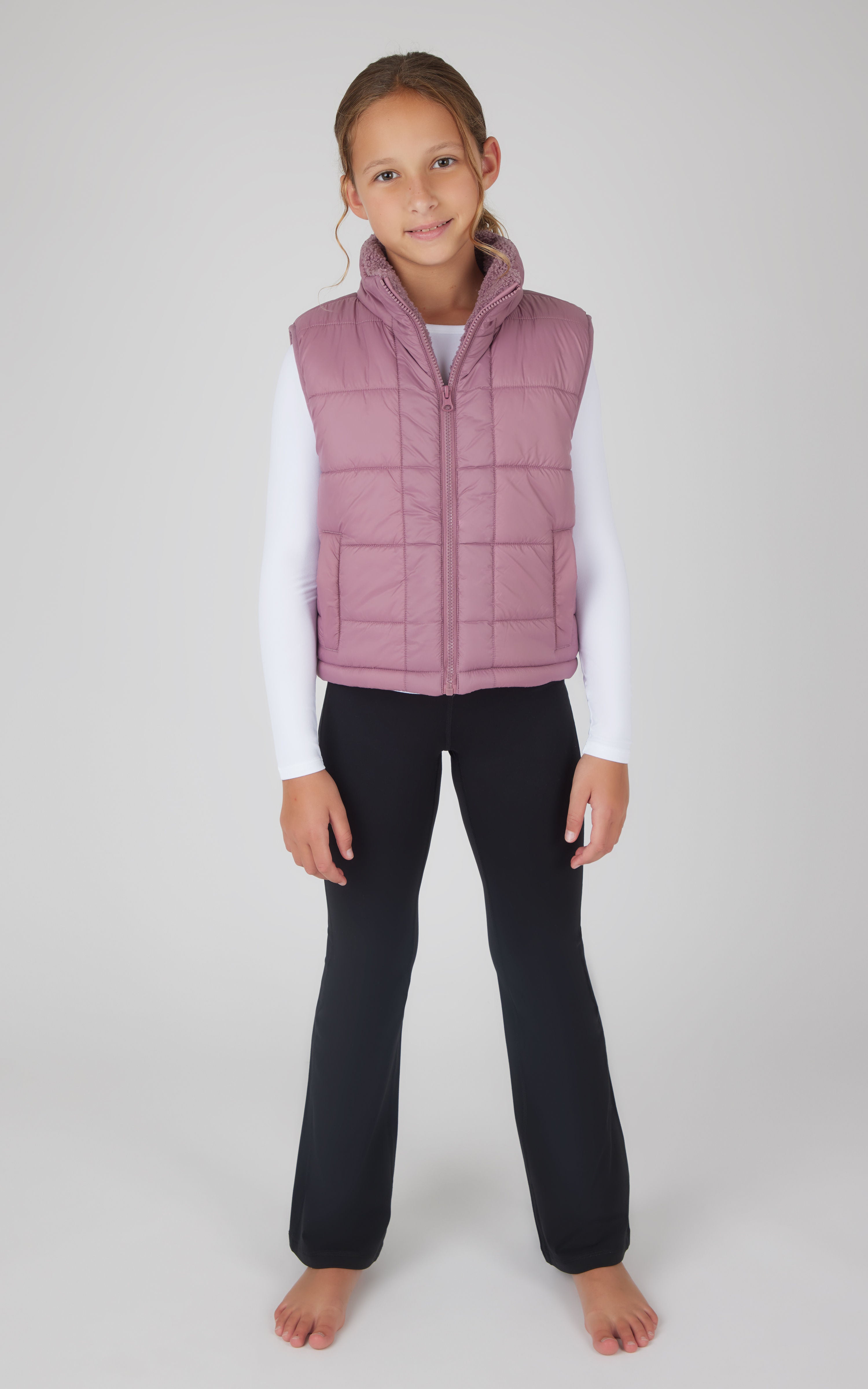 Girls Quilted Vest & Super Soft Top & Flare Legging Set - 90 Degree by Reflex
