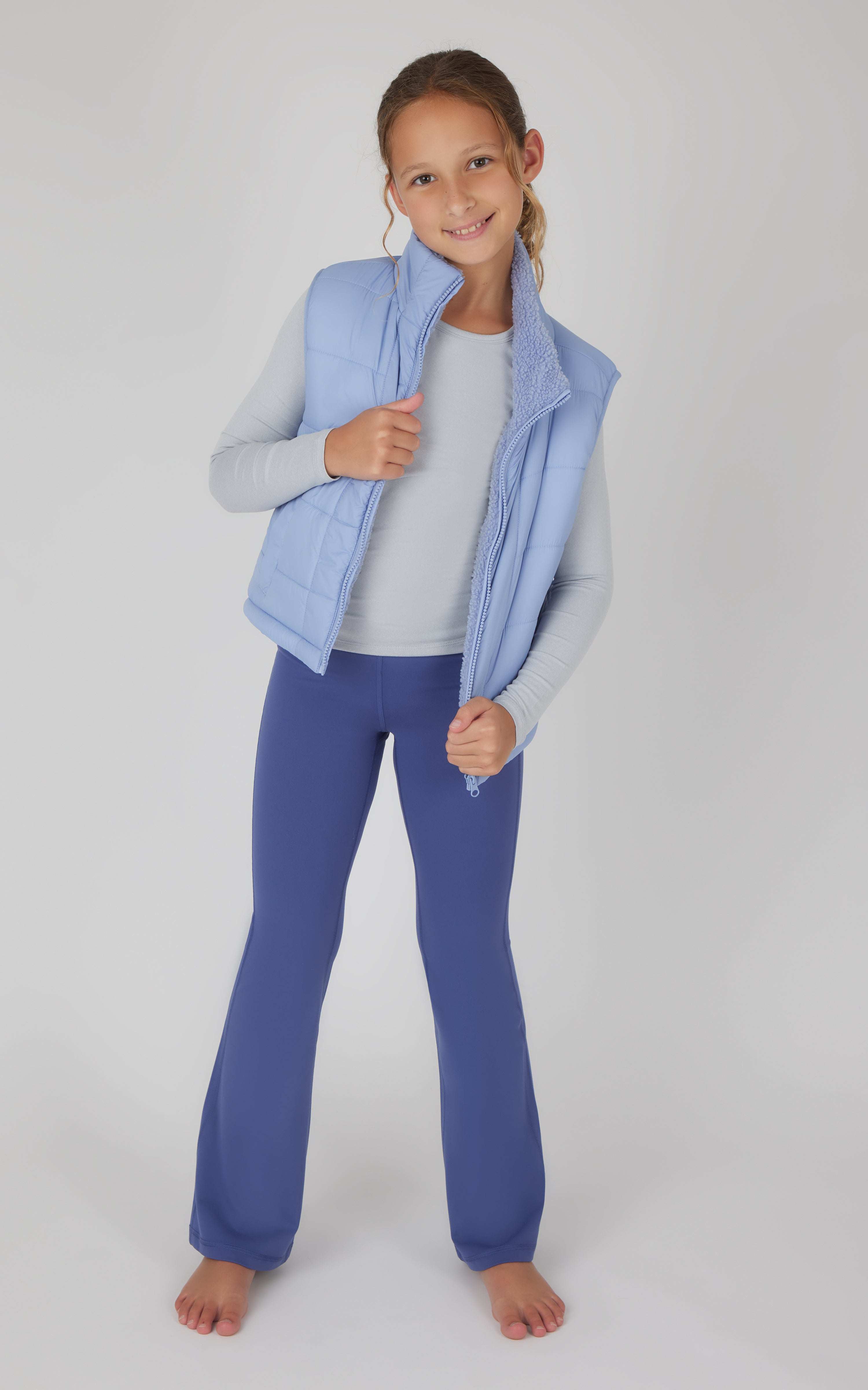 Girls Quilted Vest & Super Soft Top & Flare Legging Set - 90 Degree by Reflex