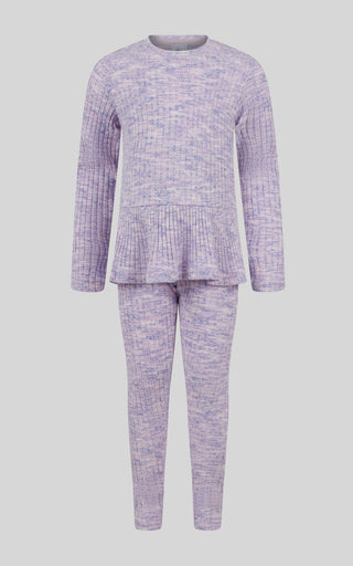 4-6X 2 PC Ribbed Space Dye Peplum Pullover + Legging Set