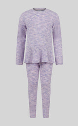 Little Girls 2 PC Ribbed Space Dye Peplum Pullover + Legging Set