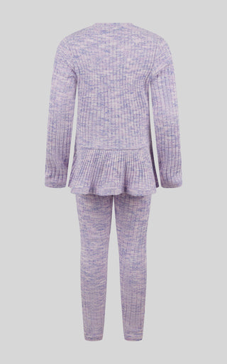 4-6X 2 PC Ribbed Space Dye Peplum Pullover + Legging Set