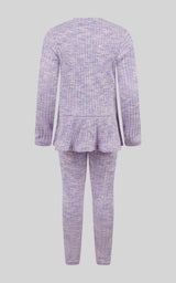Little Girls 2 PC Ribbed Space Dye Peplum Pullover + Legging Set