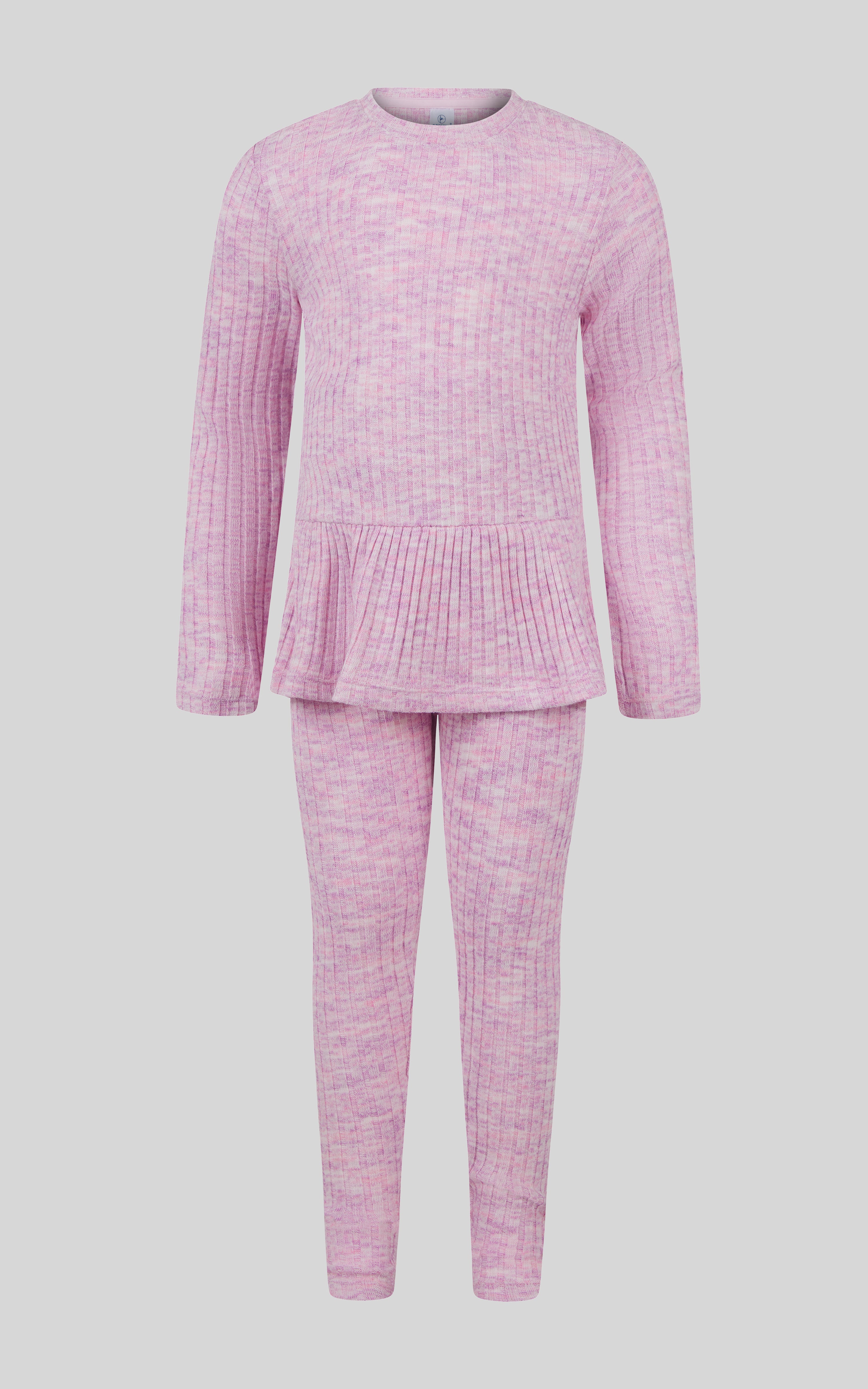 4-6X 2 PC Ribbed Space Dye Peplum Pullover + Legging Set