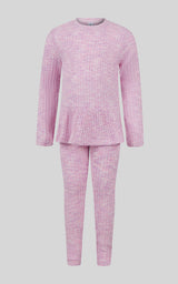 4-6X 2 PC Ribbed Space Dye Peplum Pullover + Legging Set - 90 Degree by Reflex