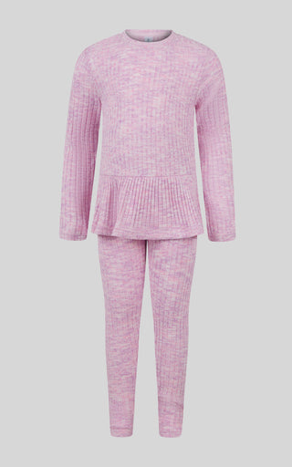 4-6X 2 PC Ribbed Space Dye Peplum Pullover + Legging Set