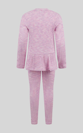4-6X 2 PC Ribbed Space Dye Peplum Pullover + Legging Set