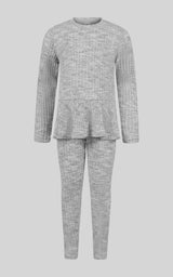 Little Girls 2 PC Ribbed Space Dye Peplum Pullover + Legging Set