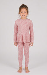 Little Girls 2 PC Ribbed Space Dye Peplum Pullover + Legging Set
