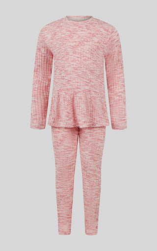 4-6X 2 PC Ribbed Space Dye Peplum Pullover + Legging Set