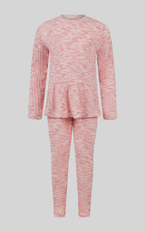 Little Girls 2 PC Ribbed Space Dye Peplum Pullover + Legging Set