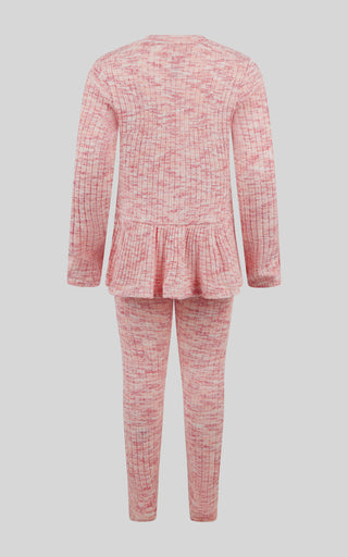 4-6X 2 PC Ribbed Space Dye Peplum Pullover + Legging Set