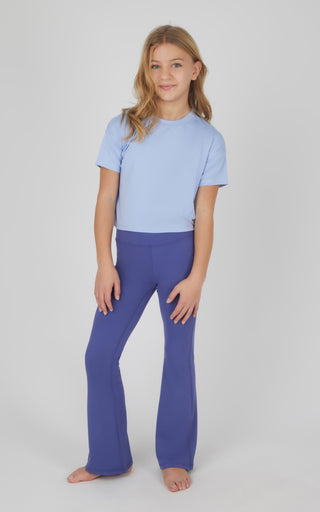 Girls 3 PC Short Sleeve Tee + Interlock Crossover Short + Flared Leg Pant Set