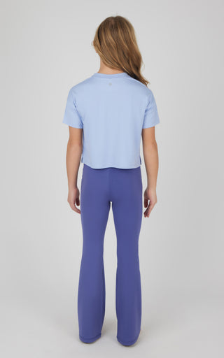 Girls 3 PC Short Sleeve Tee + Interlock Crossover Short + Flared Leg Pant Set