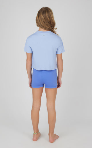 Girls 3 PC Short Sleeve Tee + Interlock Crossover Short + Flared Leg Pant Set