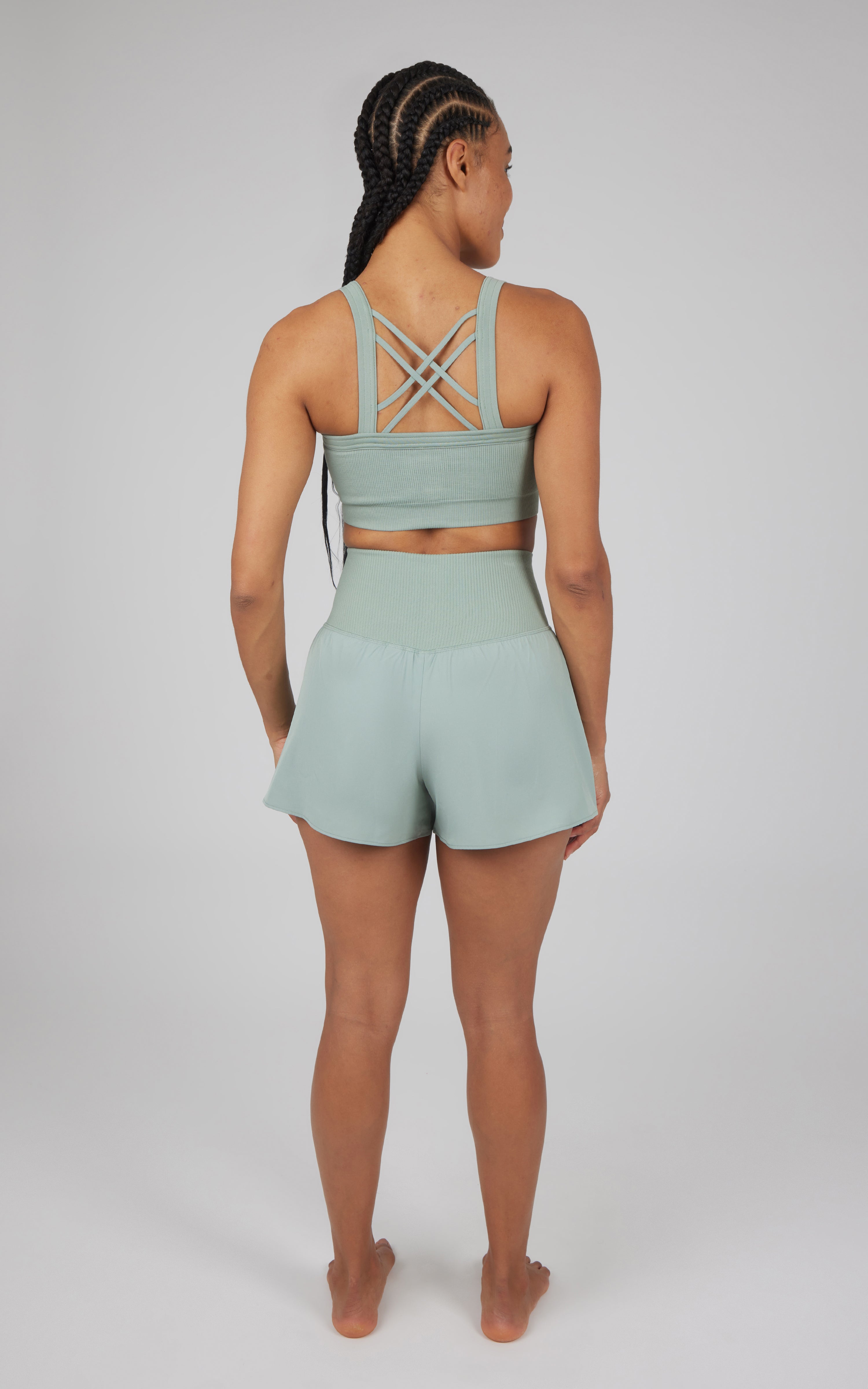 2 PC Ribbed Seamless Strappy Bra and Woven Short
