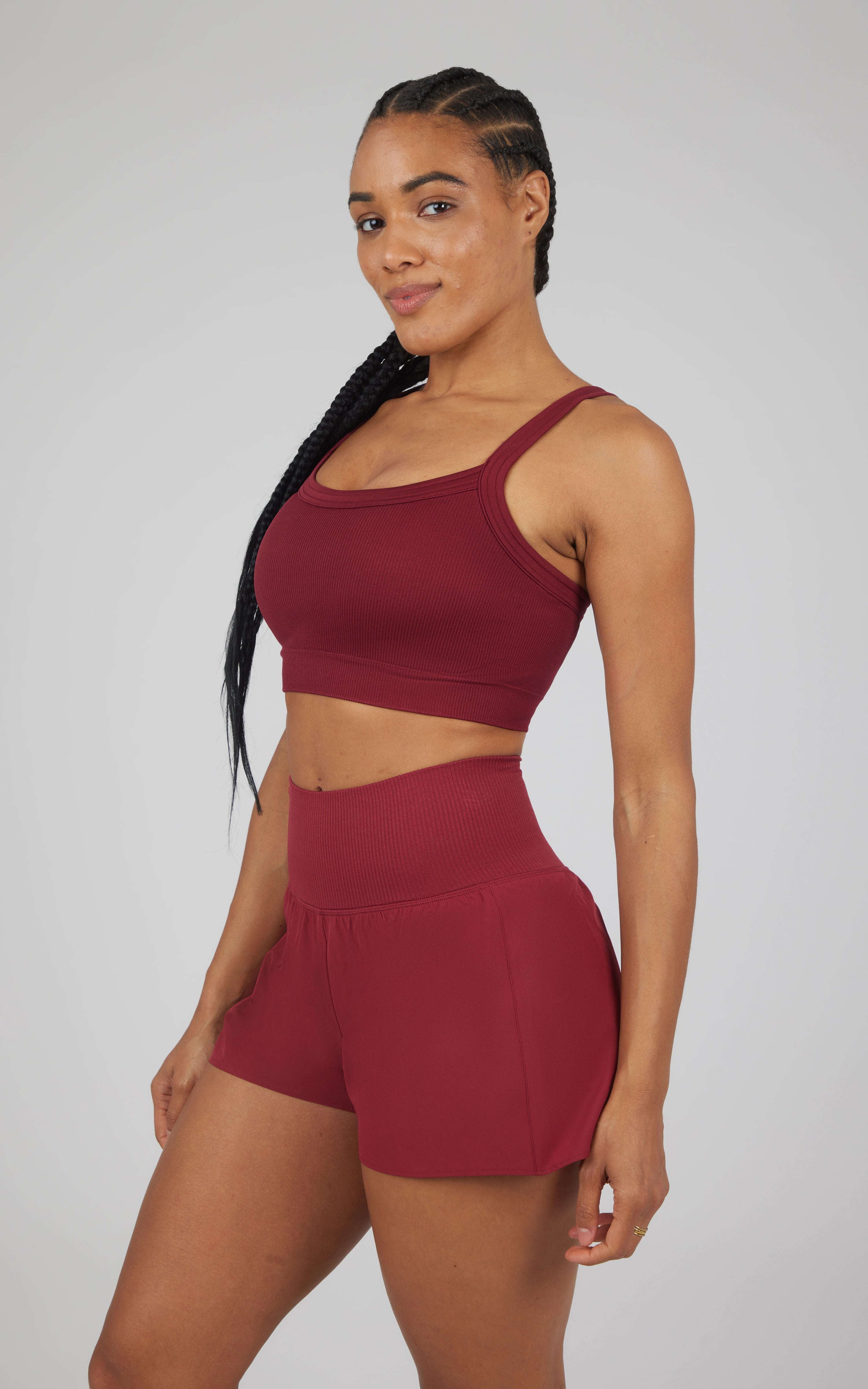 2 PC Ribbed Seamless Strappy Bra and Woven Short