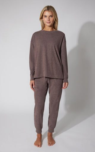 2 PC Marled Pique Oversized Crew Neck Sweatshirt and Slim Fit Jogger Set