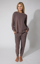 2 PC Marled Pique Oversized Crew Neck Sweatshirt and Slim Fit Jogger Set - 90 Degree by Reflex
