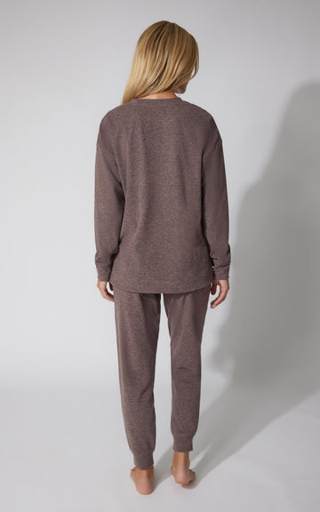 2 PC Marled Pique Oversized Crew Neck Sweatshirt and Slim Fit Jogger Set
