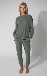 2 PC Marled Pique Oversized Crew Neck Sweatshirt and Slim Fit Jogger Set - 90 Degree by Reflex