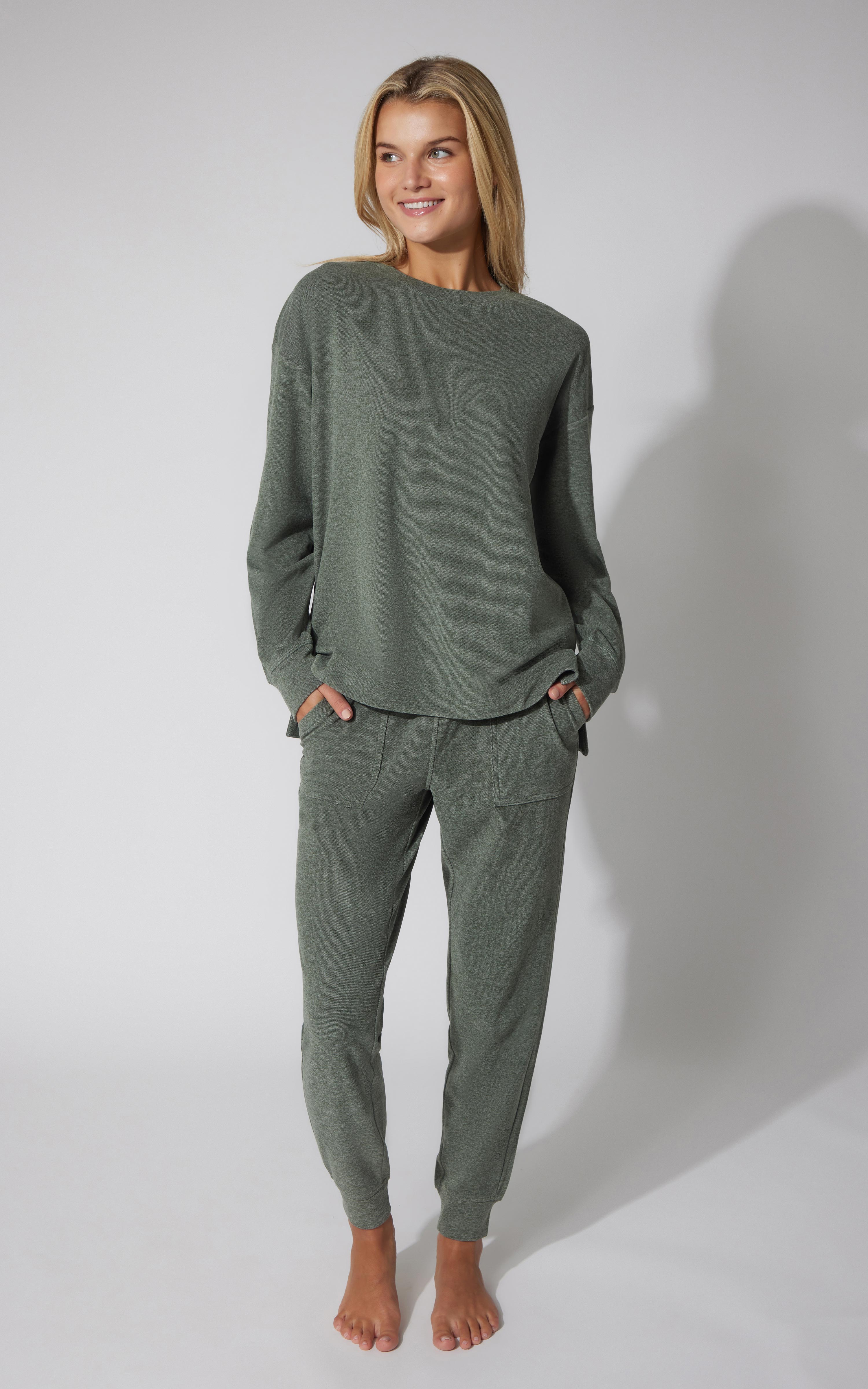 2 PC Marled Pique Oversized Crew Neck Sweatshirt and Slim Fit Jogger Set