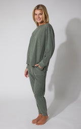 2 PC Marled Pique Oversized Crew Neck Sweatshirt and Slim Fit Jogger Set - 90 Degree by Reflex
