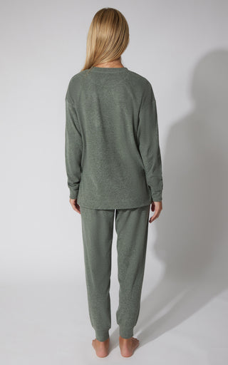 2 PC Marled Pique Oversized Crew Neck Sweatshirt and Slim Fit Jogger Set